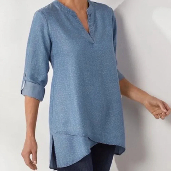 Soft Surroundings Chambray Leopard Print Top - Picture 1 of 15
